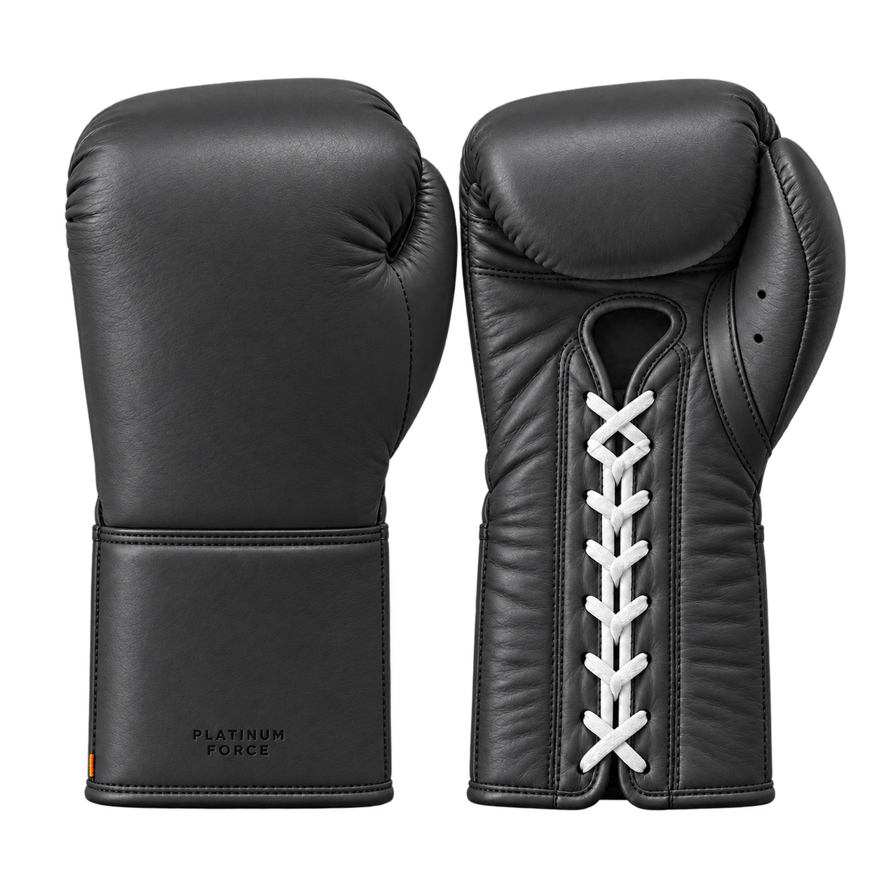 Black Platinum Force slim lace-up gloves, front and palm views